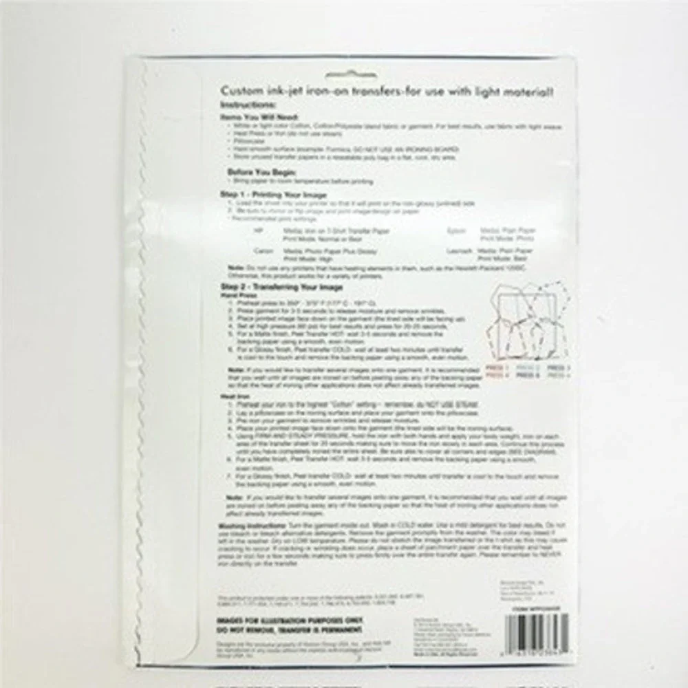 Create Out Loud Inkjet Iron-On Print and Transfer Paper 7 Sheets 8.5x11 29012